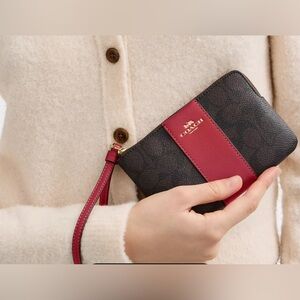 Coach Brown and Red Wristlet